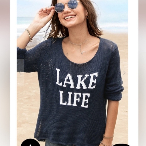 Wooden Ships LAKE LIFE Navy Sweater with White Words - Picture 13 of 16